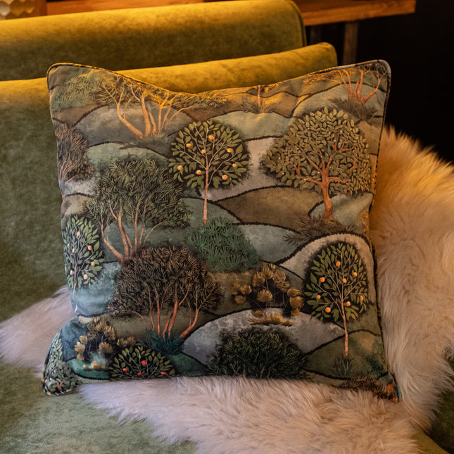 Cushion Limited Edition in Liberty Green Forest Meadow Velvet (55 x 55cm) Feather Filled