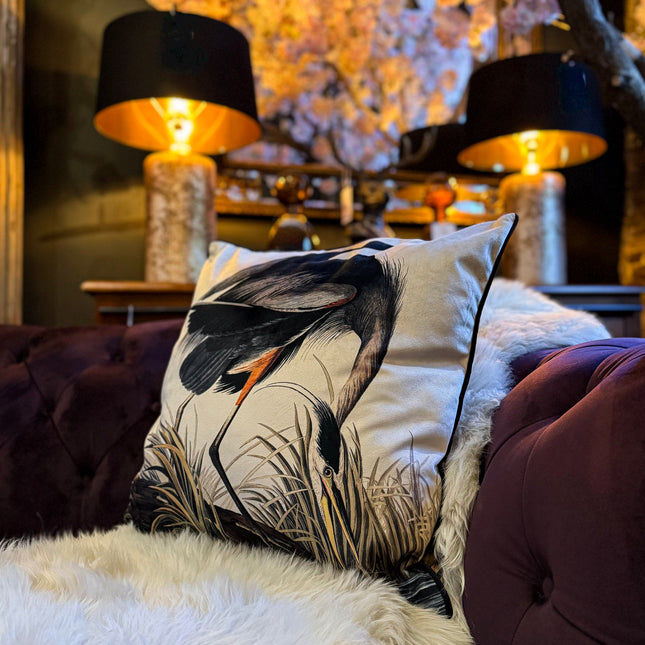 Cushion Scatter in Blue Heron Botanical Velvet (Feather Filled) - 60 x 60cm