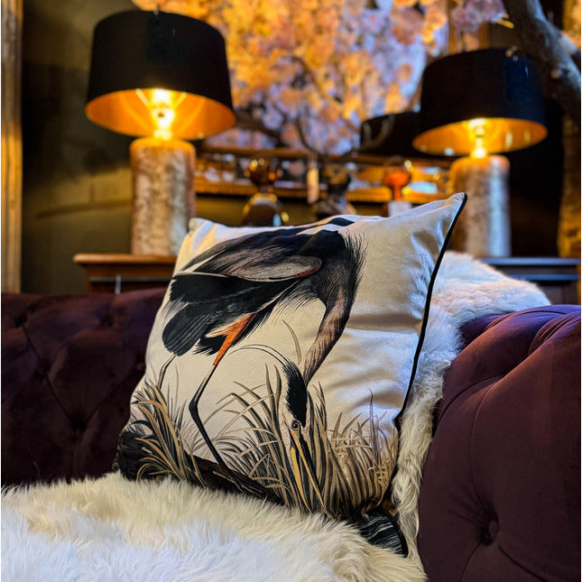 Cushion Scatter in Blue Heron Botanical Velvet (Feather Filled) - 60 x 60cm