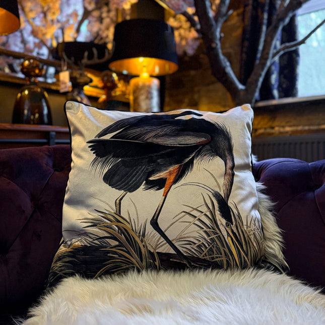 Cushion Scatter in Blue Heron Botanical Velvet (Feather Filled) - 60 x 60cm
