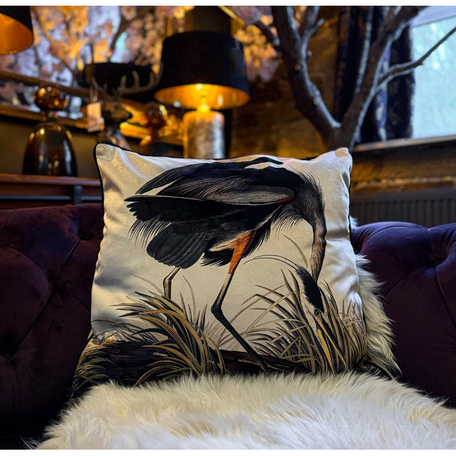 Cushion Scatter in Blue Heron Botanical Velvet (Feather Filled) - 60 x 60cm