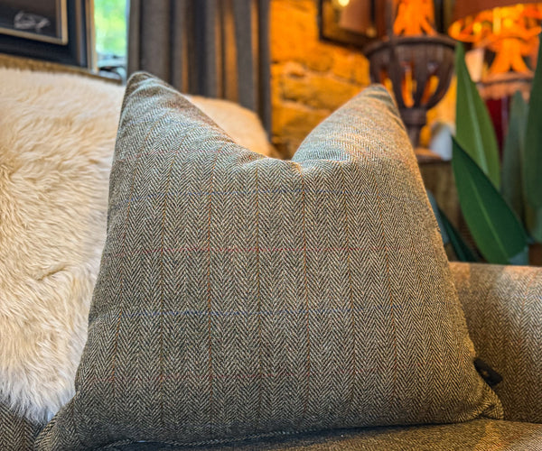 Cushion in Harris Tweed Green Feather Filled New