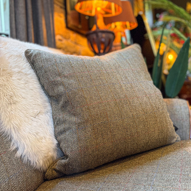 Cushion in Harris Tweed Green Feather Filled