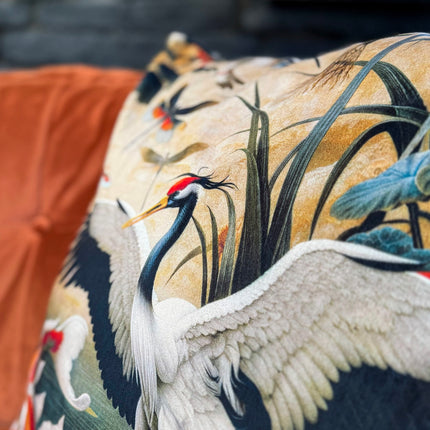 Cushion Scatter in Oriental Crane & Koi Print Velvet (Feather Filled) - 60 x 60cm