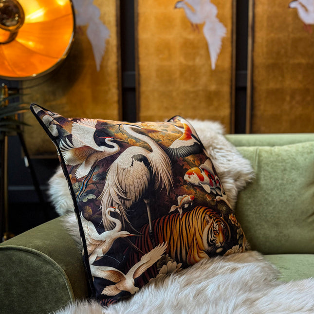 Cushion Scatter in Oriental Tiger & Proud Crane Velvet (Feather Filled) - 60 x 60cm