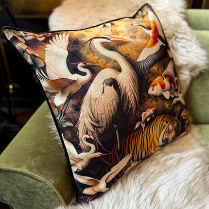 Cushion Scatter in Oriental Tiger & Proud Crane Velvet (Feather Filled) - 60 x 60cm
