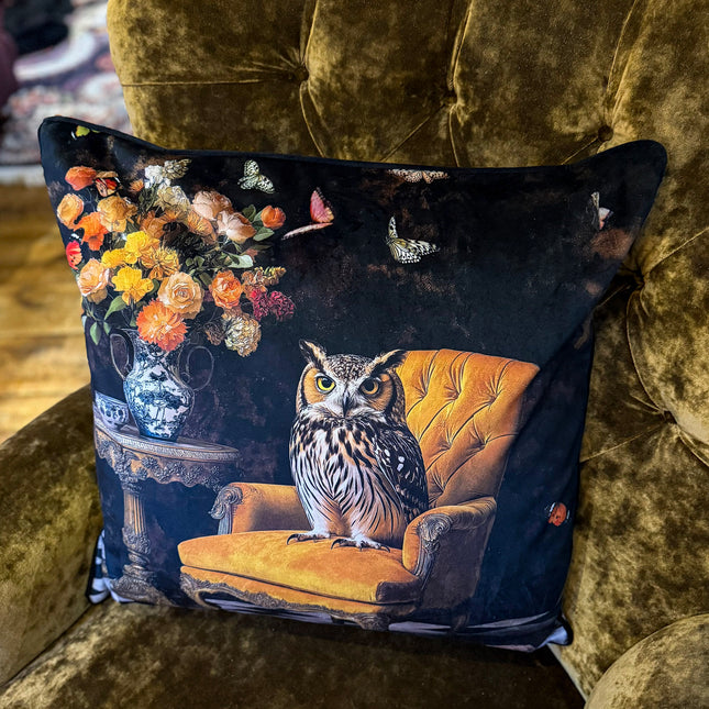 Cushion Scatter in The Nocturne Owl Velvet (Feather Filled) - 60 x 60cm