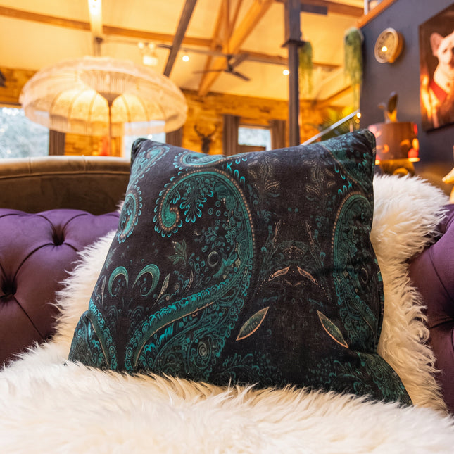 Cushion in Bohemian Teal Paisley