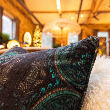 Cushion in Bohemian Teal Paisley