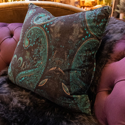 Cushion in Bohemian Teal Paisley (Various Sizes)