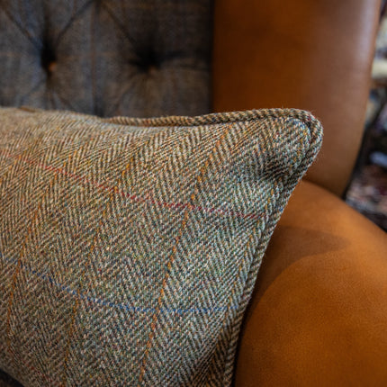 Cushion in Harris Tweed Green Feather Filled
