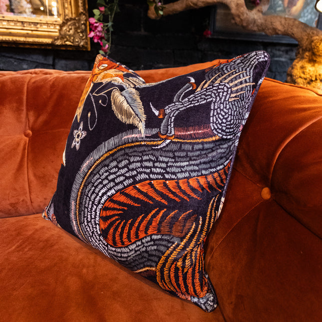 Cushion in Imperial Phoenix Dragon Velvet (Various Sizes)