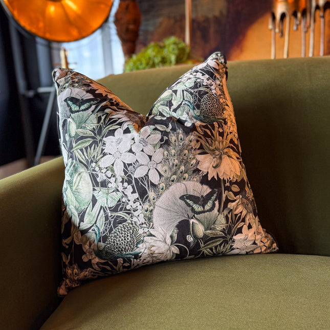 Cushion in Tranquillity Black Velvet Feather Filled - Clearance
