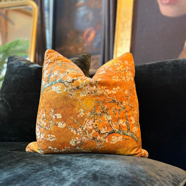 Cushion in Van Gogh Yellow Velvet - Feather Filled