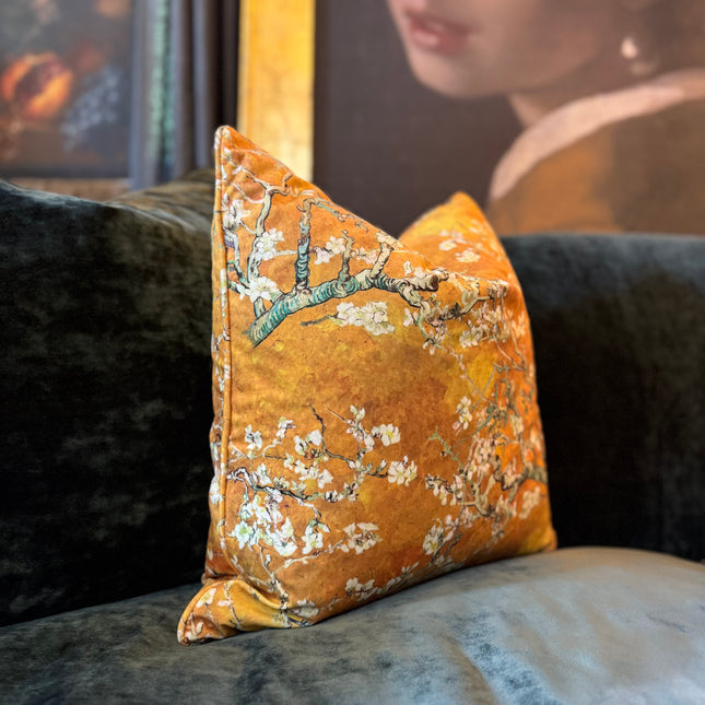 Cushion in Van Gogh Yellow Velvet - Feather Filled