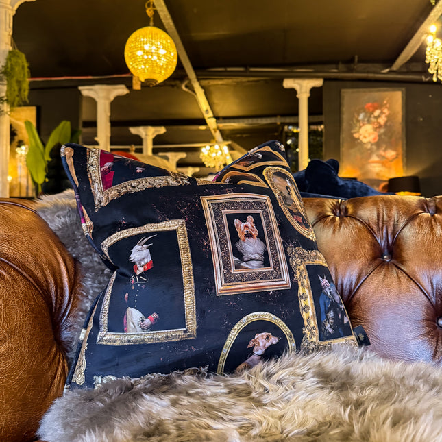 Cushion in Wall of Portraits Velvet - Feather Filled (Various Sizes)