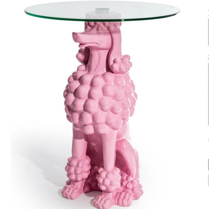 Pink Poodle Side Table with Glass Top