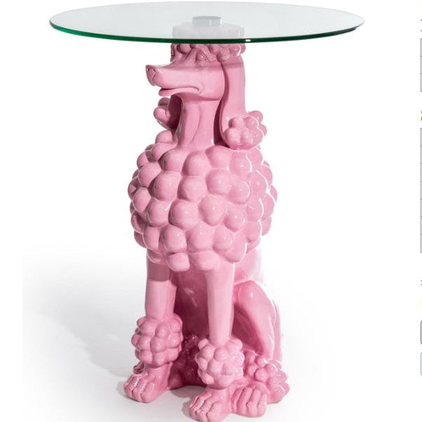 Pink Poodle Side Table with Glass Top