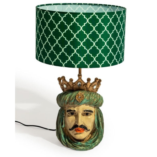 Sicilian King Head Table Lamp with Green Shade