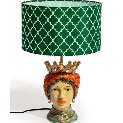 Sicilian Queen Head Table Lamp with Green Shade