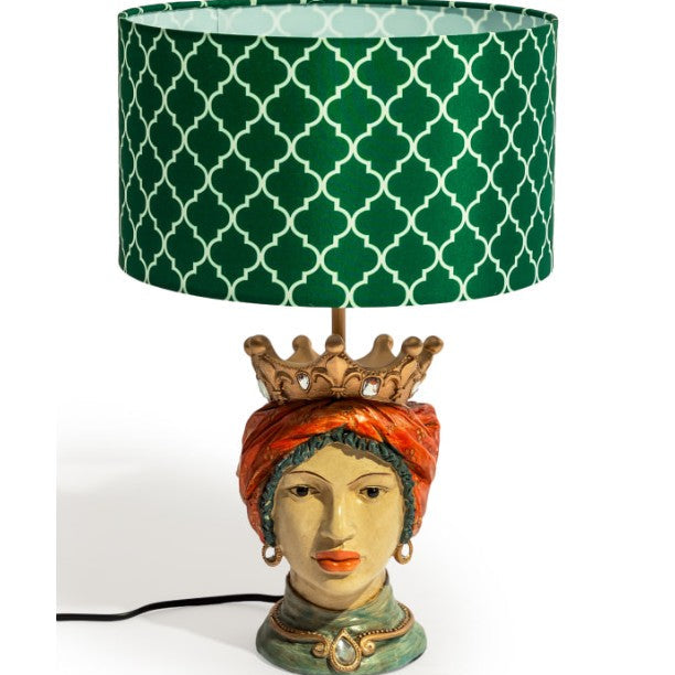 Sicilian Queen Head Table Lamp with Green Shade