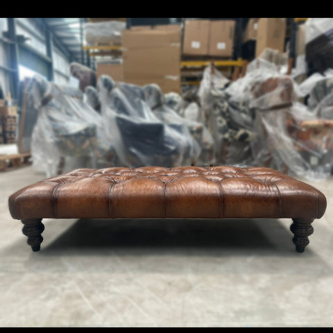 Dalmore Buttoned Footstool in Hand Antiqued Buffalo - Clearance