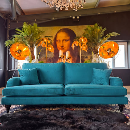Darcey 3 Seater Sofa in Plush Blue New Teal Velvet 