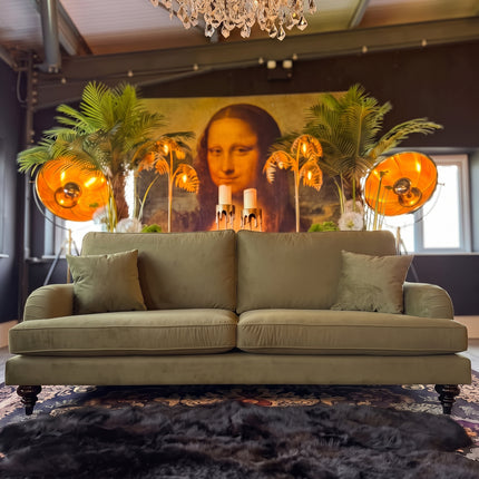 Darcey 3 Seater Sofa in Plush Khaki Velvet