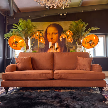 Darcey 3 Seater Sofa in Plush Orange Marmalade Velvet