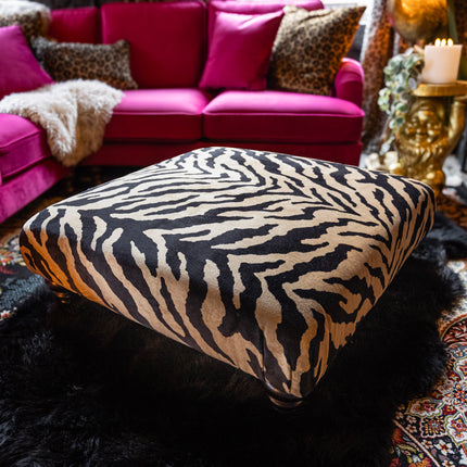 Darcey Footstool in Zebra Cream Velvet - New