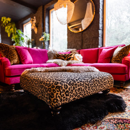 Darcey Footstool in Leopard Cream Velvet  - New