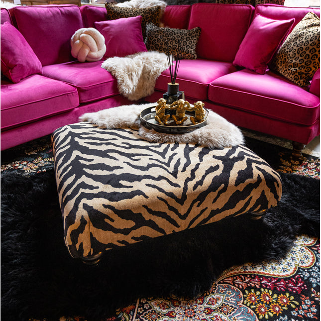 Darcey Footstool in Zebra Cream Velvet - New