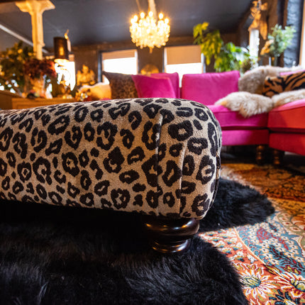 Darcey Footstool in Leopard Cream Velvet  - New