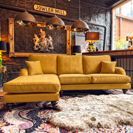Darcey Left Hand Chaise Sofa in Plush Gold Mustard Velvet