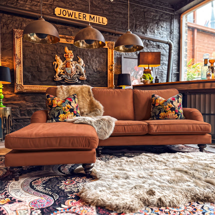 Darcey Left Hand Chaise Sofa in Plush Orange Marmalade Velvet