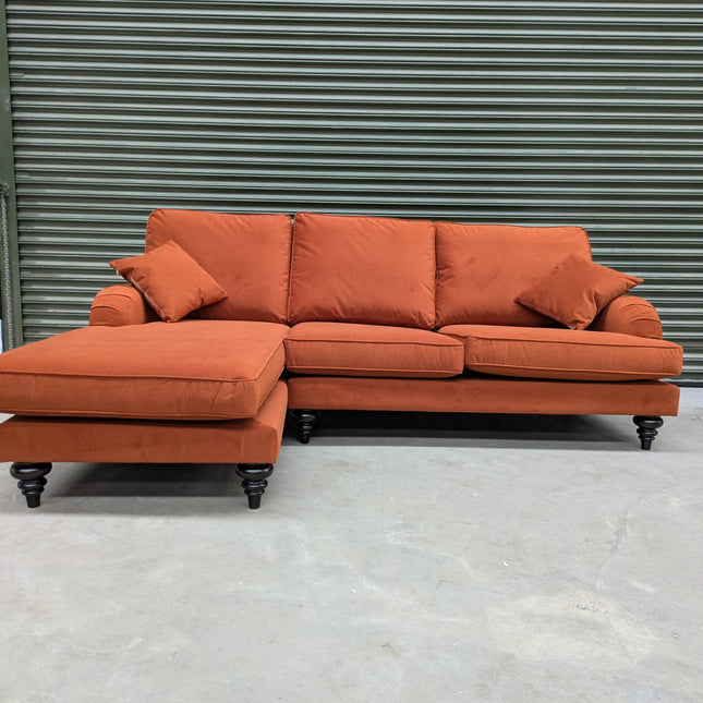 Darcey Left Hand Facing Chaise in Trinity Rust Velvet - Ex Display