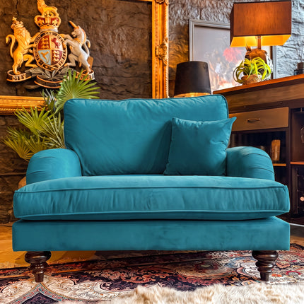 Darcey Loveseat Snuggler Sofa in Plush Blue New Teal Velvet
