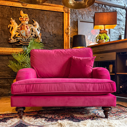 Darcey Loveseat Snuggler Sofa in Plush Cerise Pink Velvet