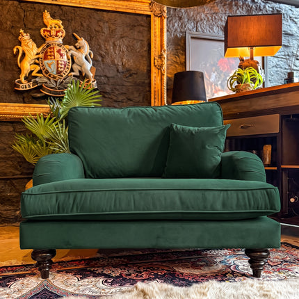 Darcey Loveseat Snuggler Sofa in Plush Green Emerald Velvet