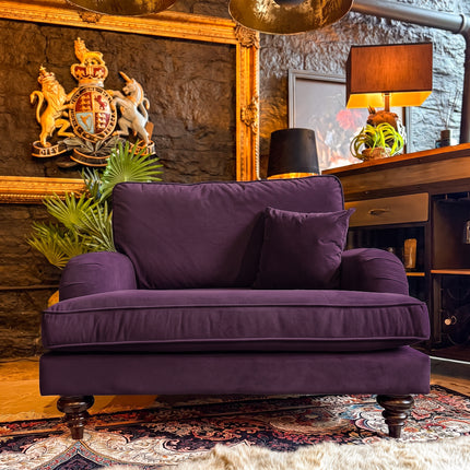 Darcey Loveseat Snuggler Sofa in Plush Purple Plum Velvet