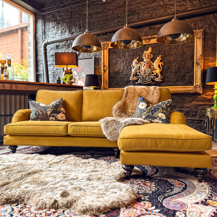Darcey Right Hand Chaise Sofa in Plush Gold Mustard Velvet