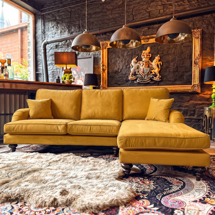 Darcey Right Hand Chaise Sofa in Plush Gold Mustard Velvet