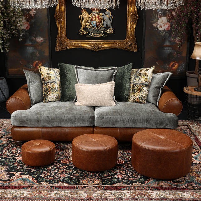 Dolly Nest of 3 Footstools in Whiskey Brown Leather