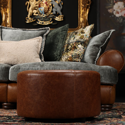 Dolly Nest of 3 Footstools in Whiskey Brown Leather