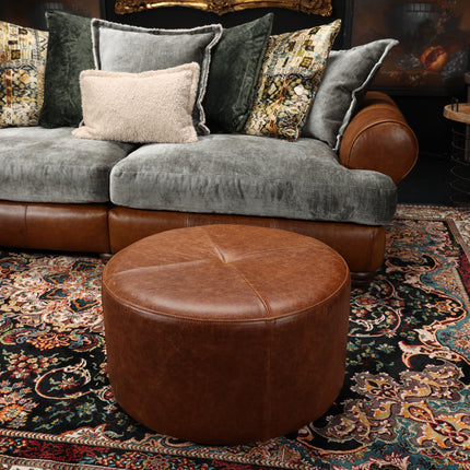 Dolly Nest of 3 Footstools in Whiskey Brown Leather