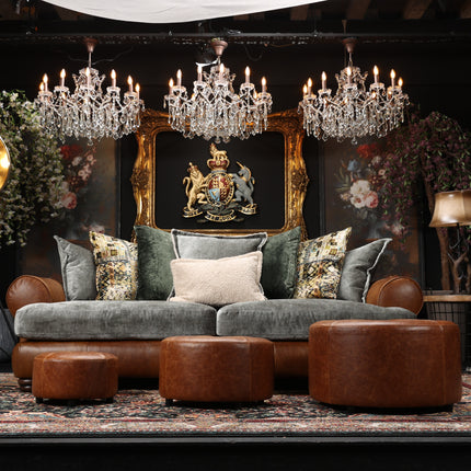 Dolly Nest of 3 Footstools in Whiskey Brown Leather