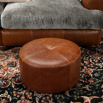 Dolly Nest of 3 Footstools in Whiskey Brown Leather