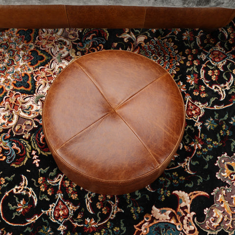 Dolly Nest of 3 Footstools in Whiskey Brown Leather
