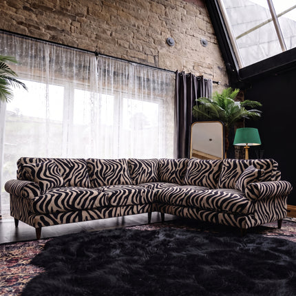 Dopamine 2 Corner 2 Sofa in Zebra Cream Stripe Velvet
