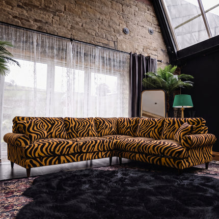 Dopamine 2 Corner 2 Sofa in Zebra Gold Stripe Velvet